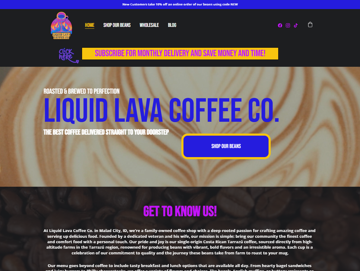 Liquid Lava Coffee Co. live website screenshot